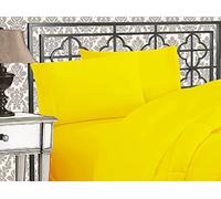 Elegant Comfort Lussuoso set di lenzuola da 4 pezzi, di qualità egiziana, ricamate a tre linee, di alta qualità, 1500 fili, resistente alle pieghe e allo sbiadimento, pieno, giallo