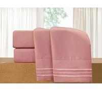 Elegant Comfort Lussuoso set di lenzuola di lusso da 4 pezzi, in microfibra di qualità alberghiera 1500, resistente alle pieghe, fresco e traspirante, facile elastico, matrimoniale, rosa antico