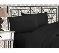 Elegant Comfort Lussuoso set di lenzuola di qualità egiziana a 1500 fili, ricamate a tre linee, di qualità alberghiera, 4 pezzi, resistente alle pieghe e allo sbiadimento, doppio/doppio, XL, nero