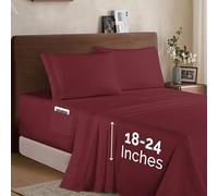 Elegant Comfort, Lussuoso set di lenzuola in microfibra 1500 alta qualità alberghiera, 4 pezzi, morbido, elastico, con angoli extra profondi 45-61 cm, per letto matrimoniale, bordeaux