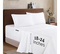Elegant Comfort, Lussuoso set di lenzuola in microfibra 1500 prima qualità, 4 pezzi, morbido, elastico su tutto il perimetro, con angoli profondi 45-61 cm, con tasca extra profonda, king size, bianco