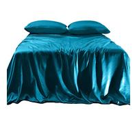 Elegant Comfort Luxurious 4-Piece Silky Satin Sheet Set, Skin and Hair Friendly, Wrinkle, Fade, Stain Resistant with Deep Pockets Fitted Sheet, Cooling Soft Satin Sheet Set, Queen, Turquoise