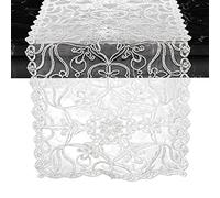 Elegant Comfort Runner da tavolo con ricamo Ingrid, sciarpa per comò per casa e sala da pranzo, decorazione da tavolo in pizzo, decorazione per interni ed esterni, 33 x 91 cm, bianco