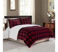 Elegant Comfort Set copripiumino reversibile in micro camoscio, 3 pezzi, in microfibra scamosciata con retro in sherpa, colore: bordeaux bufalo/nero, king size