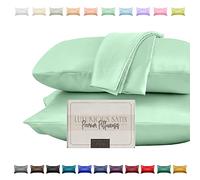 Elegant Comfort Set di 2 federe in raso setose e lussuose, per pelle e capelli più sani, chiusura con cerniera nascosta e splendidamente confezionate, set di federe in raso, king size, verde menta