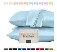 Elegant Comfort Set di 2 federe in raso setoso e lussuoso, per pelle e capelli più sani, chiusura con cerniera nascosta e splendidamente confezionata, set di federe in raso, standard/queen, azzurro