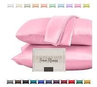 Elegant Comfort Set di 2 federe in raso setoso e lussuoso per pelli e capelli più sani, chiusura a cerniera nascosta e splendidamente confezionate, set di federe in raso, standard/regina, rosa chiaro