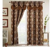 Elegant Comfort Set di 2 tende con mantovana a cascata, effetto jacquard, 150 x 200 cm, marrone cioccolato