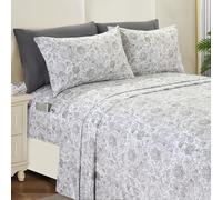 Elegant Comfort Set di 4 lenzuola morbide e accoglienti, microfibra di qualità alberghiera 1500 fili, con tasca profonda, resistente alle pieghe, motivo cachemire, doppio, grigio