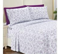 Elegant Comfort Set di 4 lenzuola morbide e accoglienti, microfibra di qualità alberghiera 1500 fili, con tasca profonda, resistente alle pieghe, motivo cachemire, doppio XL, viola