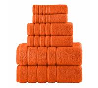 Elegant Comfort Set di 6 asciugamani in viscosa a 4 linee, 100% cotone turco ad alta assorbenza, include 2 asciugamani, 2 asciugamani e 2 teli da bagno, arancione