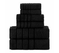 Elegant Comfort Set di 6 asciugamani in viscosa a 4 linee, 100% cotone turco, di lusso, ad alta assorbenza, include 2 salviette, 2 asciugamani per le mani e 2 teli da bagno, colore nero