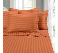 Elegant Comfort Set di 6 lenzuola morbide e accoglienti, microfibra di qualità alberghiera 1500 fili, con tasca profonda, resistente alle pieghe, motivo a righe damascate, king size, corallo