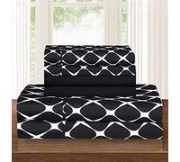 Elegant Comfort Set di biancheria da letto di lusso, morbido e accogliente, 6 pezzi, resistente alle pieghe, motivo a graticci Milano, 1500 fili, in microfibra egiziana, completo, nero