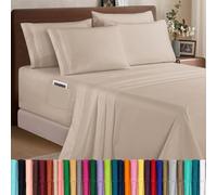 Elegant Comfort Set di lenzuola da 6 pezzi, di alta qualità, con tasca extra profonda da 45-61 cm, con tasche intelligenti, senza pieghe, ultra morbide, 6 pezzi, per letto matrimoniale, color crema