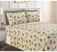 Elegant Comfort Set di lenzuola morbide e lussuose, in microfibra, motivo vacanza 1500, di prima qualità, in microfibra, resistenti alle pieghe e allo scolorimento (4 pezzi), motivo: Babbo Natale