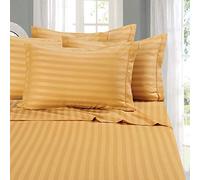 Elegant Comfort Set di lenzuola più morbide e accoglienti, in microfibra egiziana a 1500 fili, lussuoso, resistente alle pieghe, set di lenzuola damascate a righe, doppio, cammello/oro