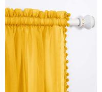 Elegant Comfort Tende semi-trasparenti con nappe con pon, set di 2 pannelli, con tasca per asta da 5,1 cm, per soggiorno, camera da letto, 60 x 84, giallo fluo