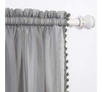 Elegant Comfort Tende semitrasparenti con nappe con pompon, set di 2 pannelli, con tasca per asta da 5 cm, tende trasparenti in tinta unita, per soggiorno, camera da letto, 162 x 213 cm, grigio