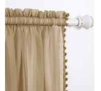 Elegant Comfort Tende semitrasparenti con nappe con pompon, set di 2 pannelli, con tasca per asta da 5 cm, tende trasparenti in tinta unita, per soggiorno, camera da letto, 162 x 213 cm, marrone