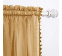 Elegant Comfort Tende semitrasparenti con nappe con pompon, set di 2 pannelli, con tasca per asta da 5 cm, tende trasparenti in tinta unita, per soggiorno, camera da letto, 162 x 213 cm, colore: oro