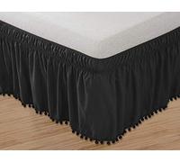 Elegant Comfort Top Knot Fascia elastica per letto con nappe, pompon e frange, antipiega, lunghezza 40,6 cm, per letto a due piazze/matrimoniale, nero