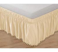 Elegant Comfort POM-POM - Mantovana da letto per letto queen/king size, con nappe e pompon, con volant, elasticizzata, resistente alle pieghe, 40,6 cm, per letto Queen/King, colore: beige