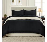Elegant Comfort® Wrinkle & Fade Resistant 1500 Thread Count - Damask Stripes Egyptian Quality Luxurious Silky Soft 3PC Duvet Cover Set, King/Cal-King, Nero