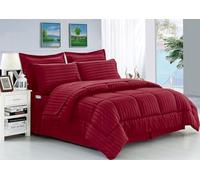 Elegant Comfort Wrinkle Resistant - Silky Soft Dobby Stripe Bed-in-a-Bag 8-Piece Comforter Set - -Hypoallergenic - King Bordeaux