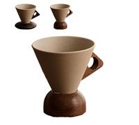 Elegant Conical Coffee Cup with Wooden Base, 250ml Vintage Cone Shaped Creative Irregular Shape Retro Wood Coffee Mug, with Wood Handle and Coaster for Home, Restaurant, Party and Office Use (#A)