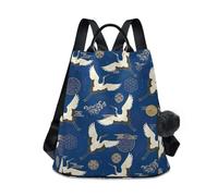 Elegant Cranes Wings - Zaino da donna blu, alla moda, con cerniera posteriore e tasche multiple, manico in ecopelle