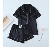 [Elegant Fields] Set da 2 pezzi, taglie comode, top in raso a maniche corte con colletto e pantaloncini con fiocco, pigiama estivo, completo da casa 1XL,2XL,3XL,4XL,5XLRaso