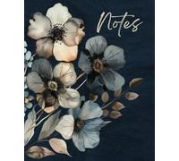 Elegant Floral Notebook | Neutral & Blue Moody Florals | 100 Wide Ruled Pages | 7.5 x 9.25 | Perfect for School College and Work