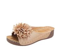 Elegant Floral Slip On Sandals for with Comfortable Footbed And Stylish Open Toe Design (Beige, 38)