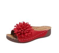 Elegant Floral Slip On Sandals for with Comfortable Footbed And Stylish Open Toe Design (Red, 39)