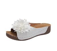 Elegant Floral Slip On Sandals for with Comfortable Footbed And Stylish Open Toe Design (White, 39)