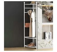 Elegant Free Standing Corner Coat Rack with Metal Hooks & Shoe Shelf - Modern Black Laminated Design for Home Office, Bedroom, Entryway - Space-Saving Storage Solution