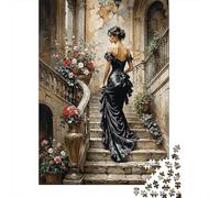 Elegant Lady Puzzle da Pezzi Vintage Staircase 1000 Pezzi Carta Riciclata Per Donne, Regali Per Uomini Puzzle per Adulti Divertente E Stimolante Gioco Familiare 38x26cm/1000pcs
