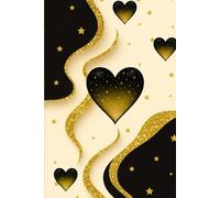 Elegant Lined Notebook with Golden Hearts and Stars - 100 Lined Pages for Creative Writing, Personal Journal, Work Notes and Study - Luxurious Black and Gold Design