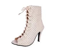 Elegant Mesh Lace High Heel Ankle Boots Breathable Open Toe Dance Sandals for Women