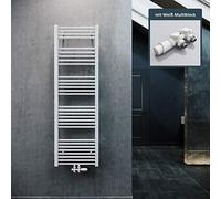 ELEGANT Radiatore Bagno 1600x500mm Bianco con Termostato Multiblocco | Collegamento Centrale, Scalda Asciugamani, Acciaio Antiruggine, Montaggio Muro, Design Elegante