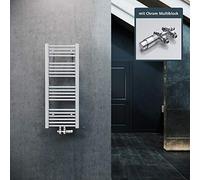 ELEGANT Radiatore da bagno, 1000 x 400 mm, bianco, con attacco centrale, termosifone, scaldasalviette con termostato cromato multiblocco