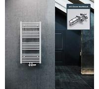 ELEGANT Radiatore da bagno, 1000 x 500 mm, bianco, con attacco centrale, termosifone, scaldasalviette con termostato cromato multiblocco