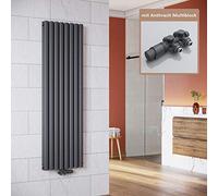 ELEGANT - Radiatore verticale di design, colore: antracite, 1600 x 472 mm, con termostato multiblocco, a doppio strato, collegamento centrale, scaldasalviette