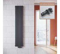 ELEGANT - Radiatore verticale di design, colore: antracite,1800 x 354 mm, con termostato multiblocco, a doppio strato, collegamento centrale, scaldasalviette