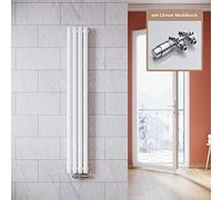 ELEGANT - Radiatore verticale di design, colore: bianco, 1600 x 236 mm, con termostato multiblocco, cromato, a doppio strato, collegamento centrale, scaldasalviette