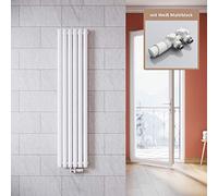 ELEGANT - Radiatore verticale di design, colore: bianco, 1600 x 354 mm, con termostato multiblocco, a doppio strato, collegamento centrale, scaldasalviette