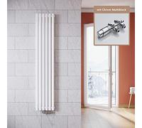 ELEGANT - Radiatore verticale di design, colore: bianco, 1800 x 354 mm, con termostato multiblocco, cromato, a doppio strato, collegamento centrale, scaldasalviette