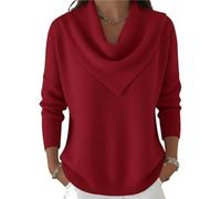 Elegant Retro Soft Triangle Neck Solid Color Sweater Top, Cozy Long Sleeve Knit Pullover Cowl Style Winter Tops for Women, Cashmere Knitted Casual Clothes Pullover, Triangle Neck Sweater (Red,S)