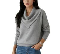 Elegant Retro Soft Triangle Neck Solid Color Sweater Top for Women, Cozy Long Sleeve Knit Pullover for Fall Winter (Gray,L)